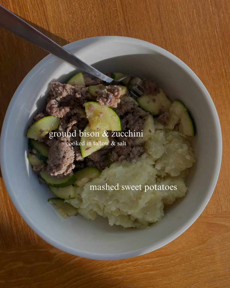 Ground bison with zucchini, rice and sour cream